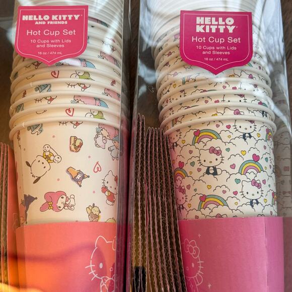 Hello Kitty & Friends Sanrio Hot Cups Set of 10 Cups with Lids Sleeves Hearts - Picture 12 of 12